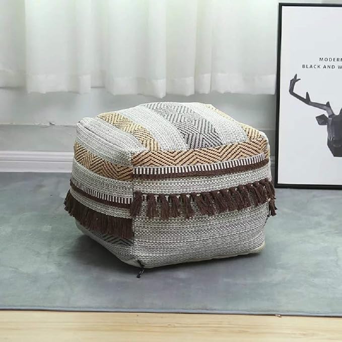 Molly Pouf Cover Storage with Handmade Woven Cotton Linen