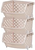 HMANE 3pcs Stackable Storage Bins for Vegetable/Fruit Kitchen Storage Baskets Organizer - (Khaki)