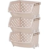 HMANE 3pcs Stackable Storage Bins for Vegetable/Fruit Kitchen Storage Baskets Organizer - (Khaki)