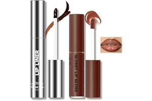 HOSAILY Peel Off Lip Liner Stain Tattoo, Long Lasting Waterproof Lip Stain Peel off, Tattoo Nude Lip Liner and Lip Gloss Combo, Non-Stick Cup Nourishing Lip Gloss Set Lipstick Makeup