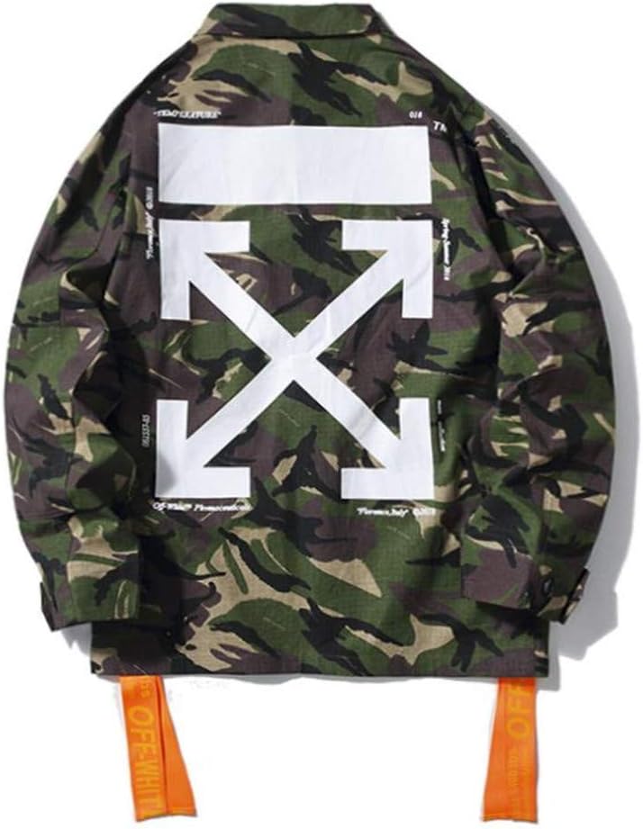 Dodui OW White Men's Camouflage Embroidered Badge Loose Ribbon Lapel Thin Jacket Jacket