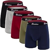 ODOMEIDIC Men's Underwear Boxer Brief Cotton Regular Long Men 5 Pack, S M L XL XXL XXXL, Black/Grey/Blue/Green/Red