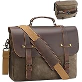 Mens Messenger Bag Waxed Canvas Laptop Briefcase 16“ Vintage Genuine Leather Crossbody Bags Waterproof Satchel Shoulder Bag