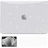 Anban Compatible with MacBook Air 13 inch Case 2022 2021 2020 2019 2018 M1 A2337 A2179 A1932, Glitter Plastic Hard Shell+ Keyboard Cover+ Screen Protector for MacBook Air 13.3 inch Case, Shiny Clear