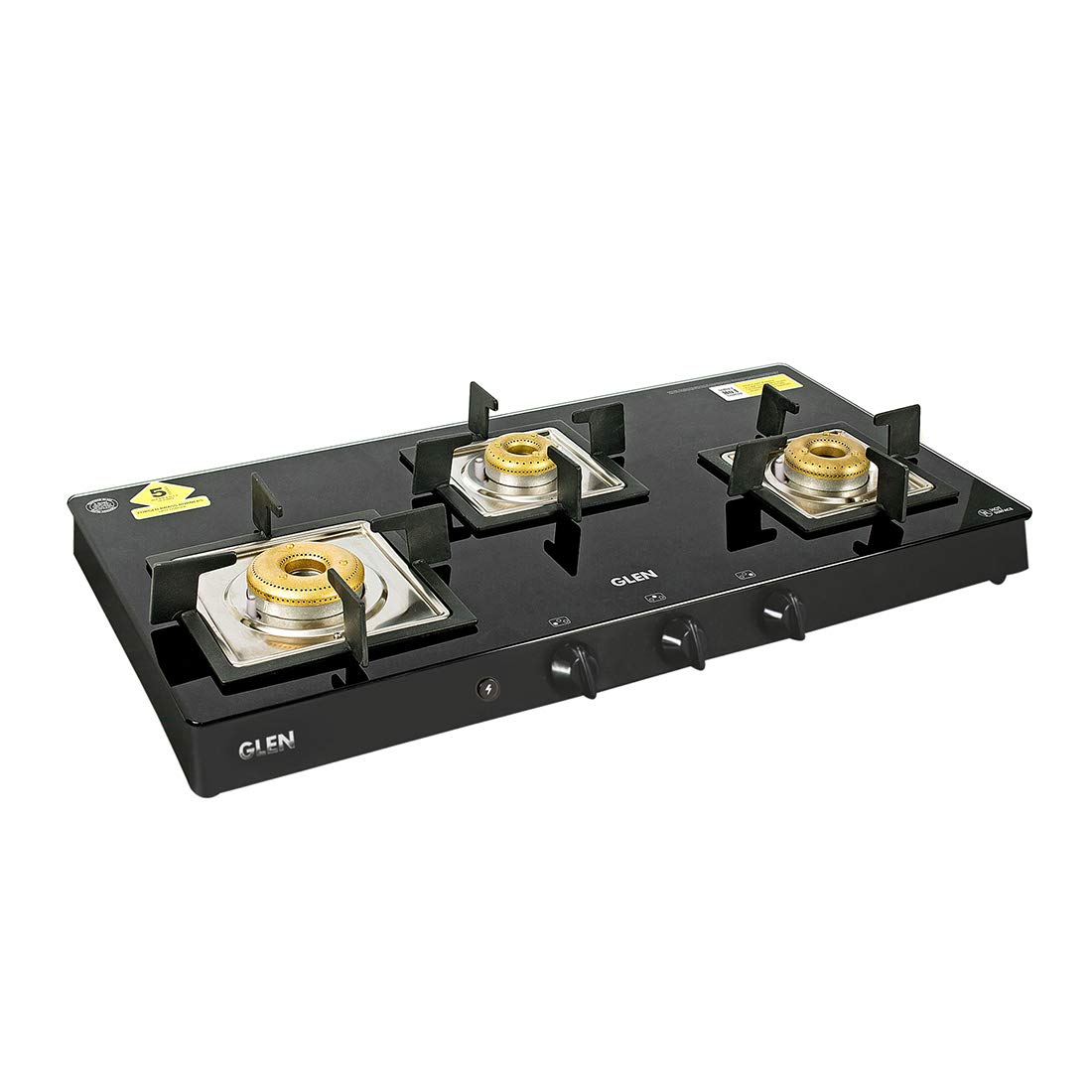Buy Glen 1038 SQ BL 3 Burner Brass Burners Auto Ignition Glass