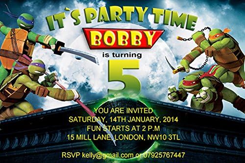10 x Personalised Ninja Turtles Children Birthday Party Invitations