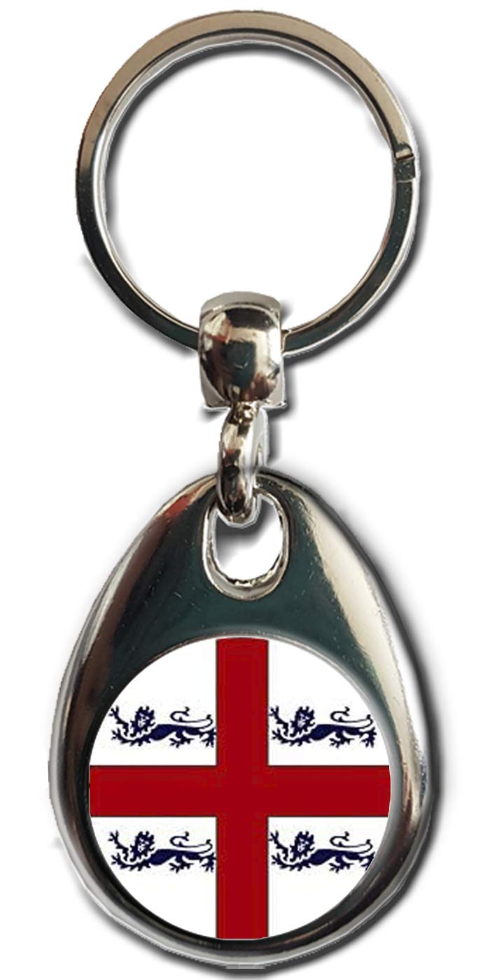 KAZMUGZ FLAG OF ENGLAND KEYRING. Saint Georges Cross Four Lions gift keyring Heavy quality metal gift keyring. Double sided keychain. Can be used as a car hanging and bag charm