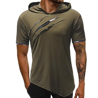Sommermode mit Kapuze Pullover,Mode Persönlichkeit Männer Slim Fit Sweatjacke Kapuzenpullover Pullover T-Shirt Baumwoll Outwe