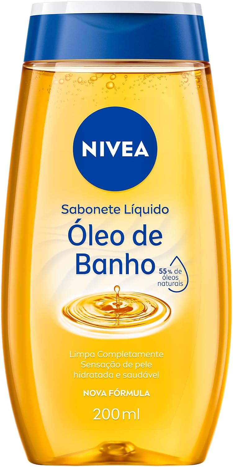 NIVEA Sabonete Líquido Óleo de Banho 200ml, Limpeza Corporal, Pele Macia, 55% Óleos Naturais, Sensação Hidratante
