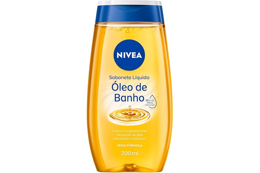 NIVEA Sabonete Líquido Óleo de Banho 200ml, Limpeza Corporal, Pele Macia, 55% Óleos Naturais, Sensação Hidratante