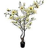 Alonfale 5ft White Artificial Magnolia Tree - Lifelike Faux Tree for Indoor/Outdoor Decor - Perfect for Home, Porch, or Office (1, White, 5ft)