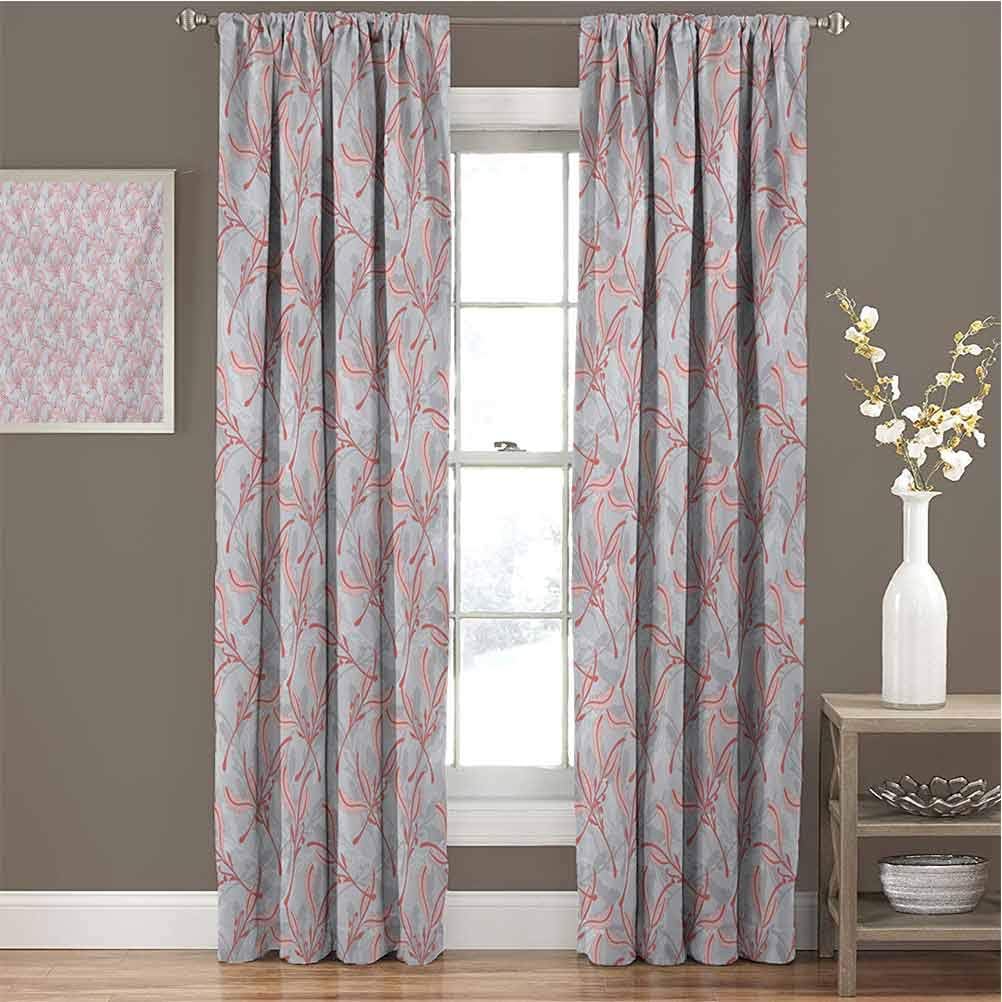 Toopeek Leaves Heat Insulation Curtain Mother Nature Tree of Life Branches Folk Nostalgia Celebration Print for Living Room or Bedroom W42 x L72 Inch Pale Grey Pink Dark Coral