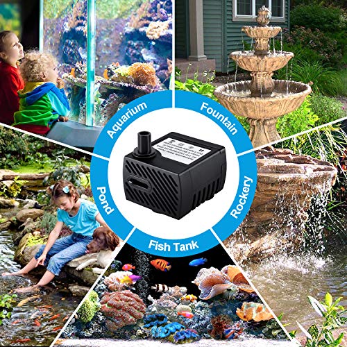 Fountain Pump, 80GPH Submersible Water Pump, Durable 4W Outdoor Fountain Water Pump with 7.2ft(2.2m) Power Cord, 2 Nozzles for Aquarium, Pond, Fish Tank, Water Pump Hydroponics, Backyard Fountain