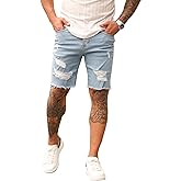 GORGLITTER Men's Ripped Denim Shorts Distressed Raw Hem Jean Shorts Summer Street Jorts