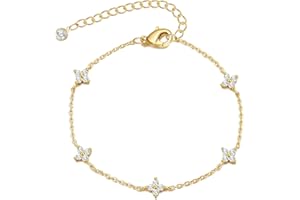 Bheop Bracelets for Women 14K Gold Silver Plated Ring Bracelet Hand Chain Dainty Evil Eye Heart Clover Daisy Cubic Zirconia Stackable Link Chain Hypoallergenic Body Jewelry Cute Trendy Gifts