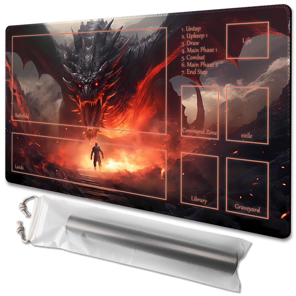 TCGMAT MTG Gaming Mat with Non-Slip Backing Printing, Ideal for TCG Card Game Enthusiasts (Dragon Roar-Deck)