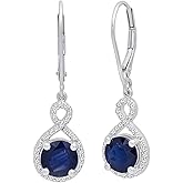 Dazzlingrock Collection 10K Real Solid Gold 7mm Each Round Blue Sapphire & White Natural Diamond Women Infinity Drop Earrings