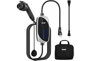 VEVOR Level 1&2 EV Charger, 16 Amp, Electric Vehicle Portable Charger with 25 ft Charging Cable, 120V-240V, NEMA 6-20P Plug NEMA 5-15 Adapter, LED Indicator, Home Car Charging Station for SAE J1772 EV