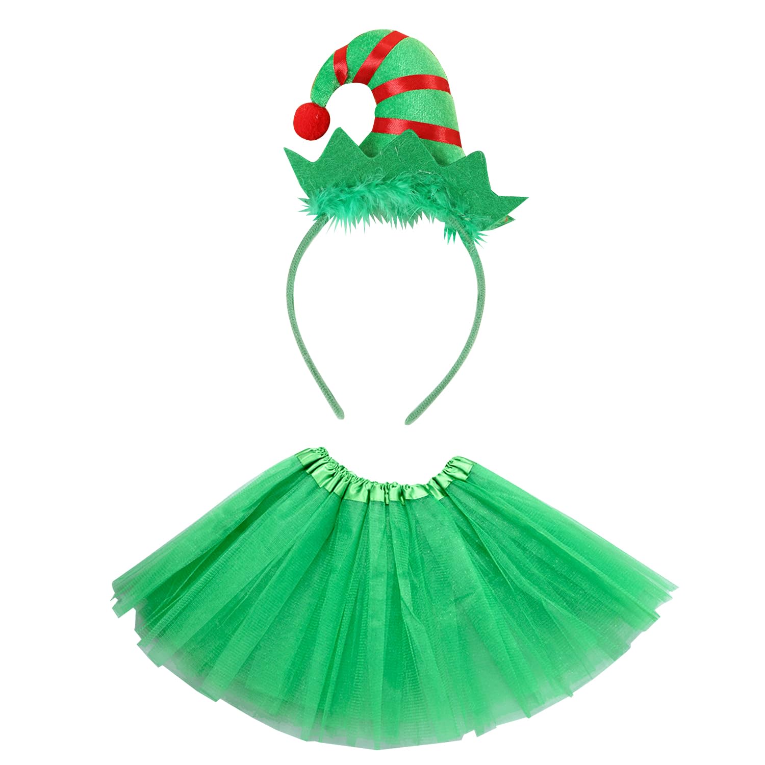 Lezevn 1 Piece Christmas Elf Costumes Accessories Set Green Elf Headband TuTu Skirt for Adult Women Christmas Party Fancy Dress Costume Accessories
