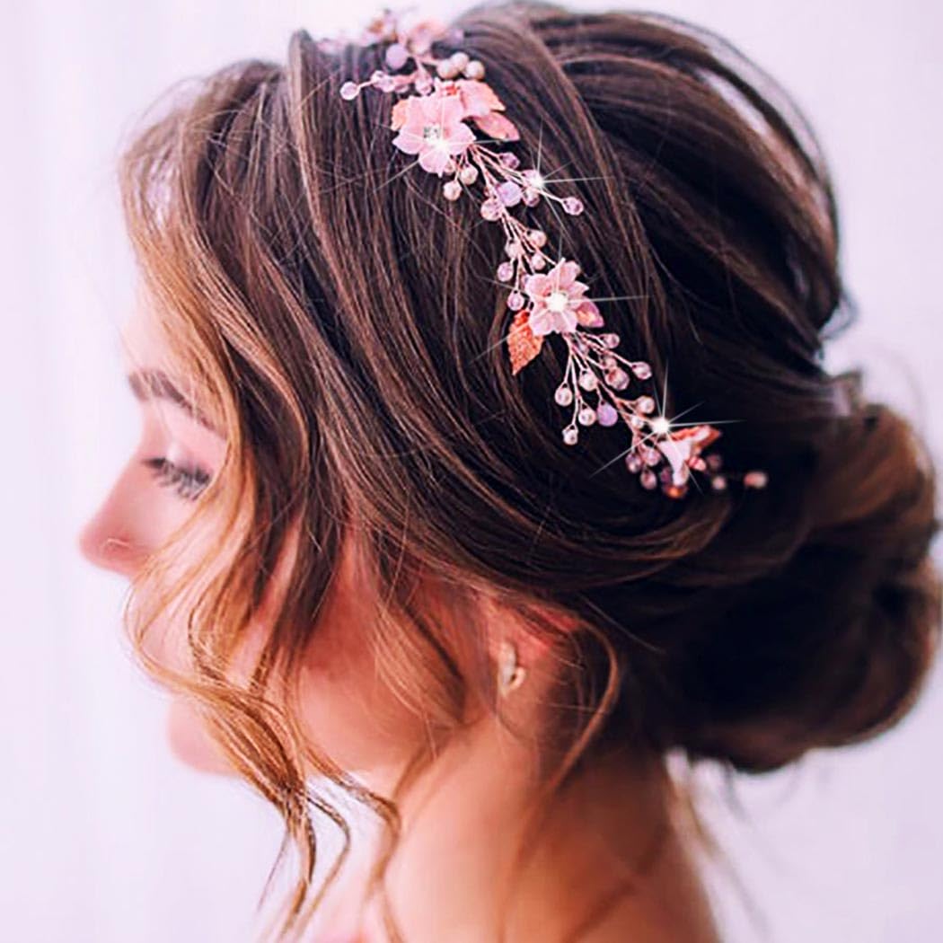 Unicra Bride Wedding Hair Vine Flower Headband Simple Leaf Headpiece Bridal Hair Accessories for Women and Girls(Rose gold)