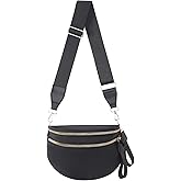 Nylon Crossbody Bags Bum Bag for Women Large Sling Bag Purse with Adjustable Strap（Black）