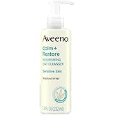 Aveeno Calm + Restore Facial Cleanser for Sensitive Skin, Hydrating Gentle Milky Face Cleanser with Nourishing Oat and Feverf