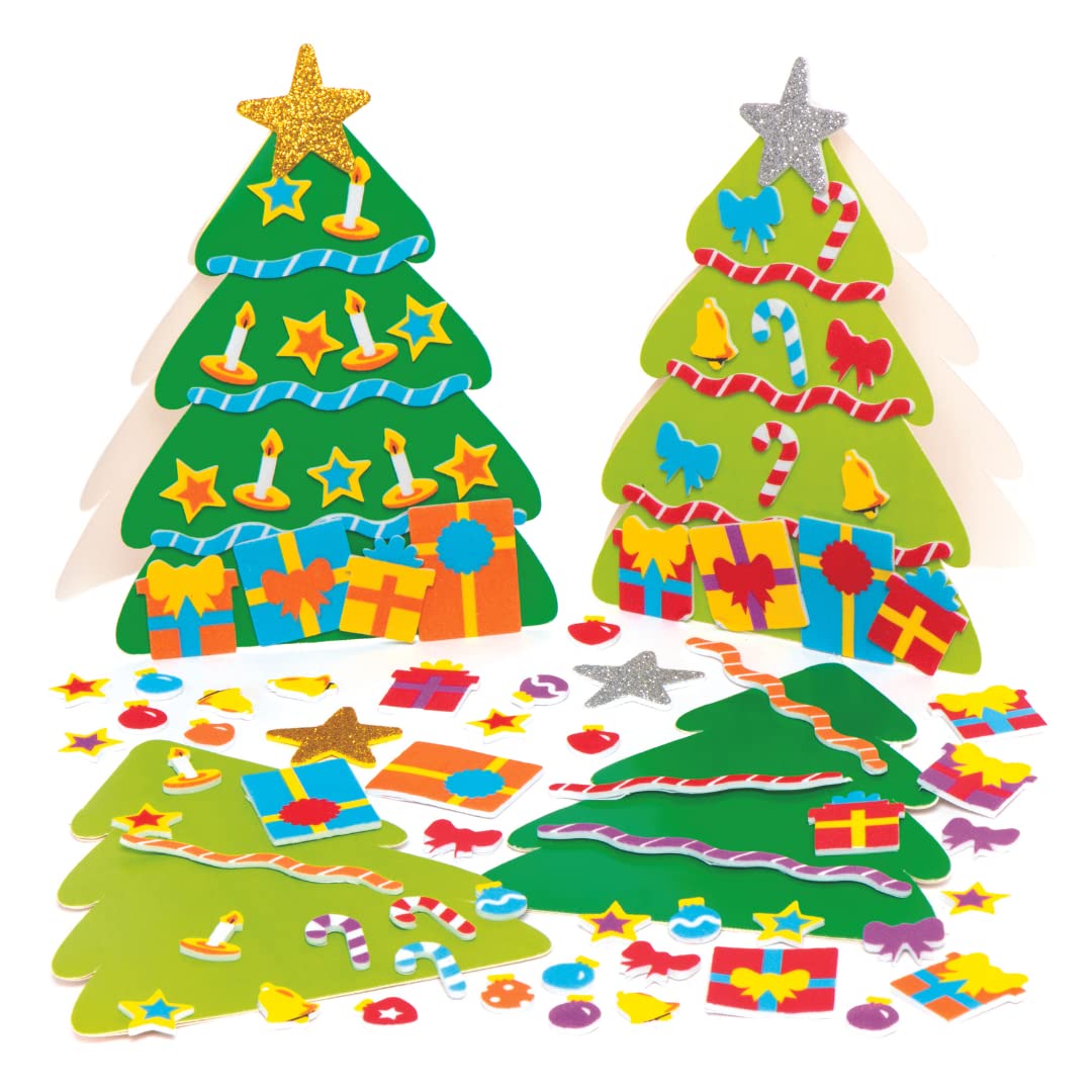 Baker Ross AX594 Christmas Tree Mix & Match Card Kits - Pack of 6, Personalise Your Own Festive Cards, Arts and Crafts for Kids