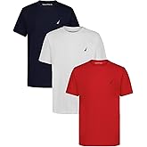 Nautica Boys' Short Sleeve Solid Crew Neck T-Shirt Multipack, Soft, Comfortable, Relaxed Fit