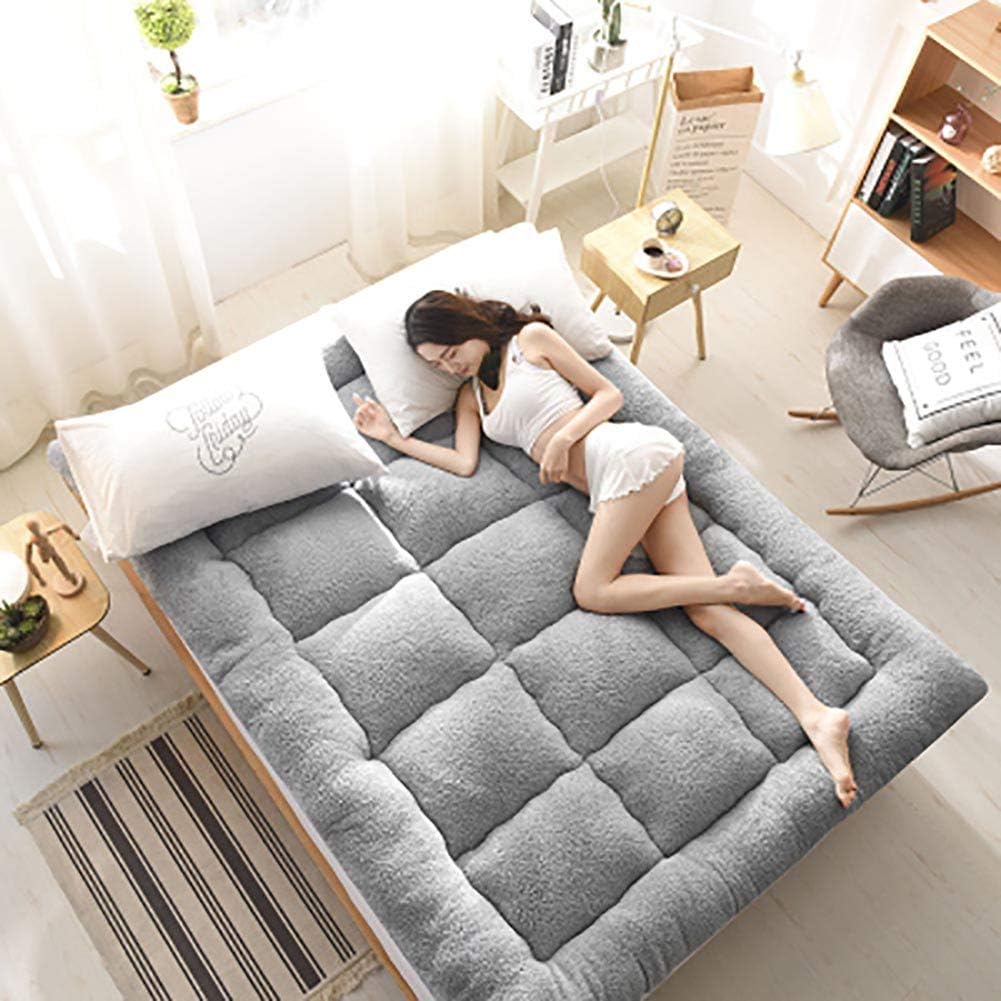Japanese Futon Mattress,lamb Plush Floor Mattress Shikibuton Not-slip Thicken Roll Up Mattress Tatami Mat Gray 90x200cm/35x79inch
