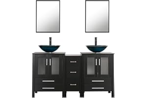 UEV 60" Black Bathroom Vanity Set,Double Vanity with Double Vessel Sink Combo and Removable Side Cabinet (A10)