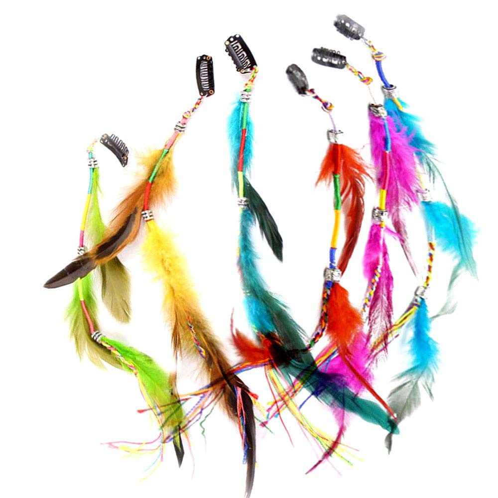 6 Pcs Feather Hair Clips Handmade Boho Hippie Feather Clip Handmade Boho Hair Extensions with Clip Comb No Bend Hair Clips for Girls Women Make Up Hair Styling