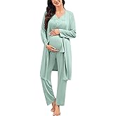 SWOMOG Maternity Nursing Pajamas Sets 3 PCS Women Postpartum Pajama Breastfeeding 3 in 1 Labor Delivery Button Pregnancy Pjs