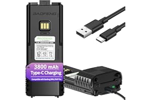 BAOFENG AR-5RM Battery Rechargeable 3800mAh Extended Battery Compatible with BF-F8HP PRO UV-5RH PRO GPS UV-5G Plus 5RM GM-5RH GMRS USB-C Charger for Ham Radio Handheld Walkie Talkies Accessories