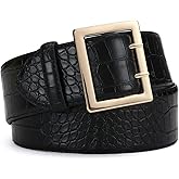 RISANTRY Wide Belts for Women Leather Wide Belts Fashion Thick Black Belt With Gold Buckle Belt for Dresses