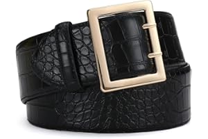 RISANTRY Wide Belts for Women Leather Wide Belts Fashion Thick Black Belt With Gold Buckle Belt for Dresses