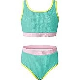 blibean Tween Girls Swimsuits Two Piece Colorblock Bikini Sets with Chest Pad Size 6-15 Years