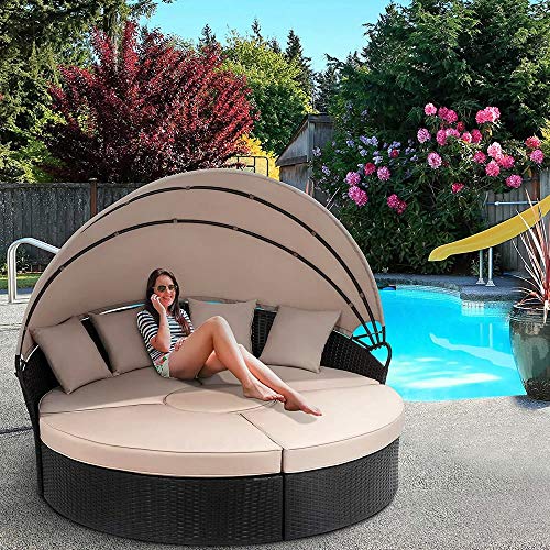 Melko Sonneninsel Polyrattan Gartenmuschel Gartenlounge Sonnenliege Gartenliege Rattanmöbel – Bild 5