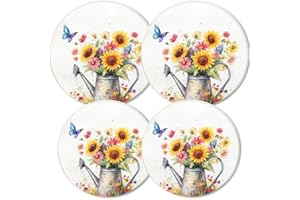 HOWAYME Round Stove Burner Covers For Electric Stove,Sunflower And Wildflowers Print Gas Stove Burner Covers Set Of 4, 8 Inches And 10 Inches Cooktop Decorative Stove Top Covers