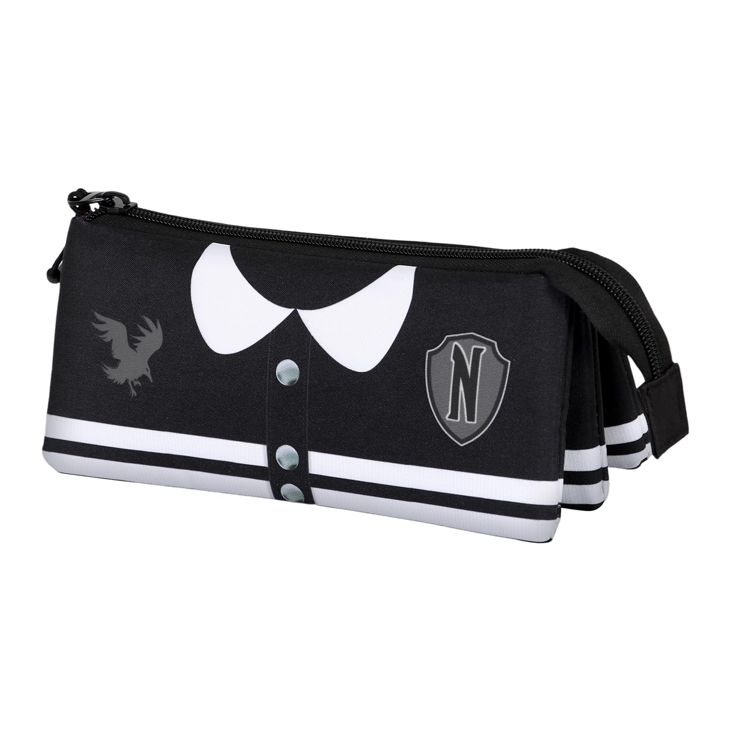 Wednesday Varsity-FAN Triple Pencil Case 2.0, Black, 23 x 11 cm