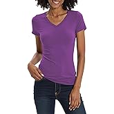 Urban CoCo Women's Basic Slim Fitted Tee Tops Short Sleeve Stretchy Bodycon V-Neck Tight T-Shirt