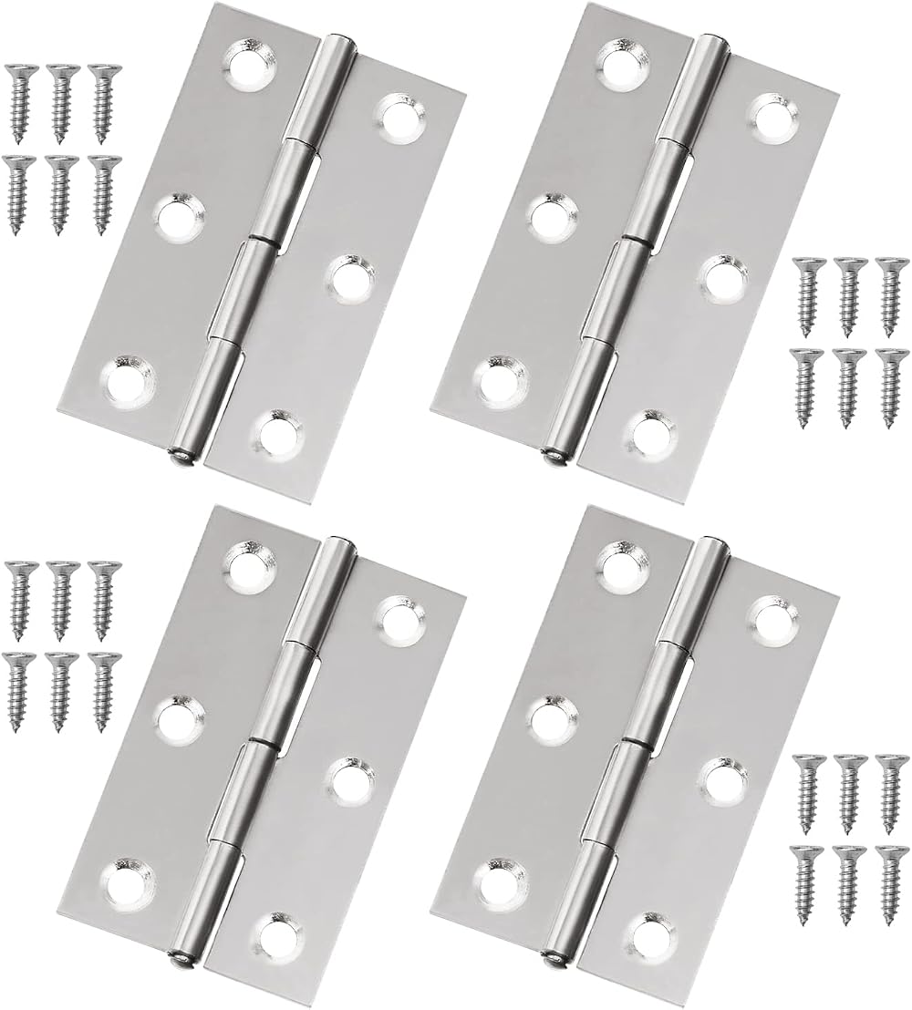 Juibao 4x Small Stainless Steel Folding Butt Hinges 55x34x1mm Silver