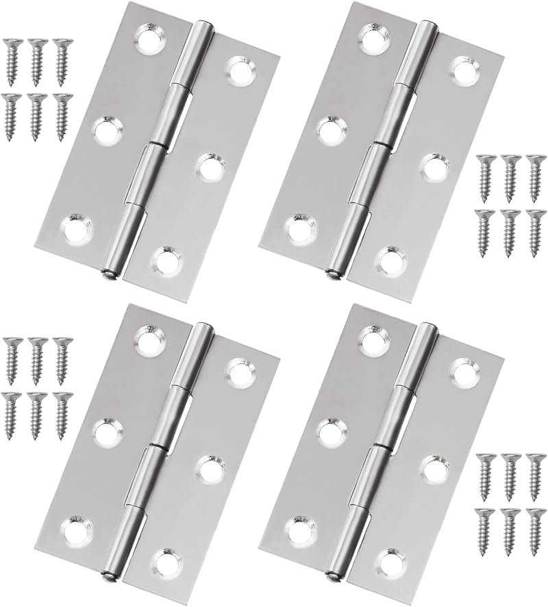 Juibao 4x Small Stainless Steel Folding Butt Hinges 55x34x1mm Silver
