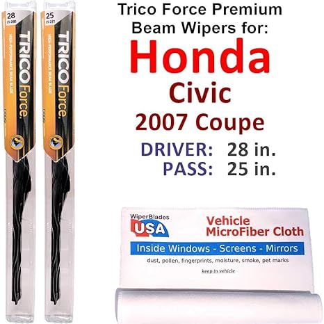 Amazon Com Premium Beam Wiper Blades For 2007 Honda Civic Coupe Set Trico Force Beam Blades Wipers Set Bundled With Microfiber Interior Car Cloth Automotive