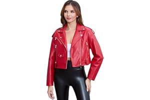 DIASHINY Faux Leather Jacket For Women Crop Short Cropped PU Slim Zip Up Moto Biker Coat Motorcycle Jackets