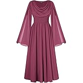 Scarlet Darkness Women Renaissance Dress Split Bell Sleeve Cowl Neck Peasant Medieval Dress