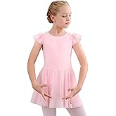Stelle Ballet Leotards for Girls Dance Leotard with Skirt Toddler Pink Ballet Outfit Ruffle Sleeve Kids Dance Dress