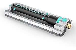QUOBAS Heavy Duty Oscillating Sprinkler, 18-Hole Nozzle with Zinc Alloy Metal Base, Adjustable Flow Control & Spray Width, wi