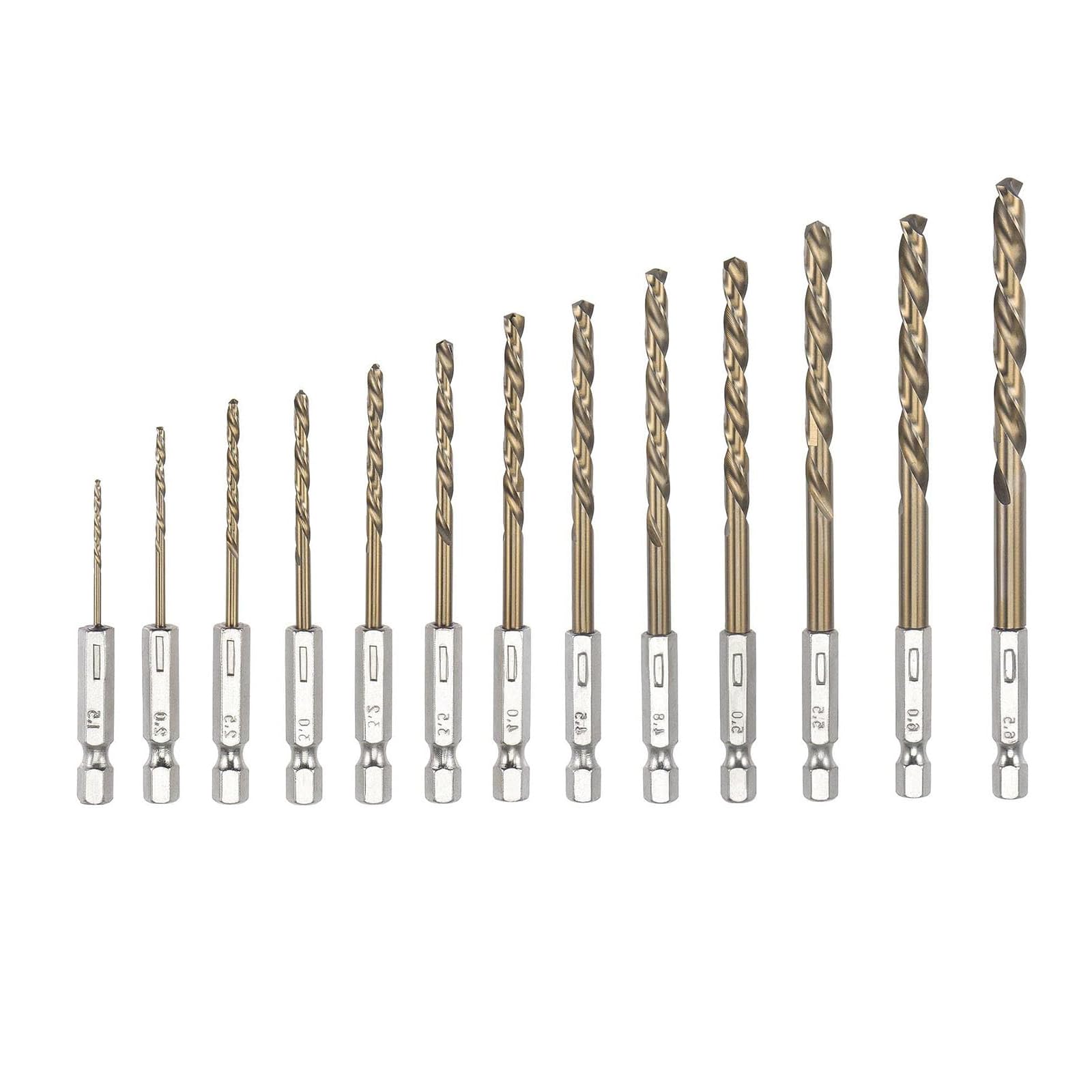 TOP-VIGOR 13Pcs 1.5mm HSS-6.5mm HSS Hex Shank Twist Drill Bits, High Speed Steel Drill Bit Set 1/4 Inch Shank, Quick Change Drill Bits for Steel, Wood, Plastic, Aluminum