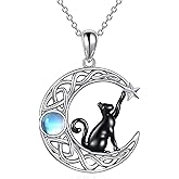 XHBYINFO Moonstone Black Cat On Moon Animal Necklace Celtic Knot Crescent Pendant Necklaces for Women