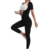 Dokelovy Women's Sauna Suit Short Sleeve Jumpsuit, Sweat Enhancer Workout Shapewear, Corset Waist Trainer for Weight Loss